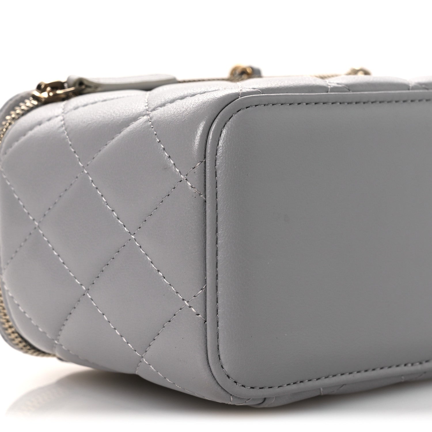 Chanel Lambskin Quilted Small Pearl Crush Vanity Case With Chain Grey