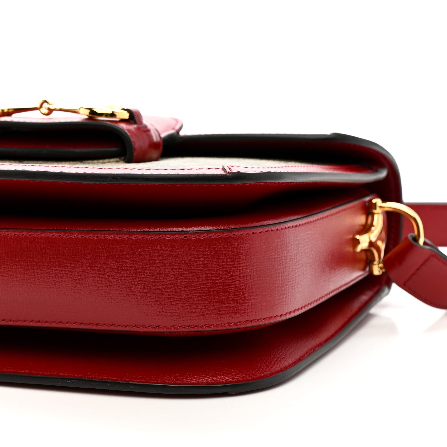 Gucci GG Supreme Monogram Azalea Calfskin Horsebit 1955 Shoulder Bag Beige Ebony New Cherry Red