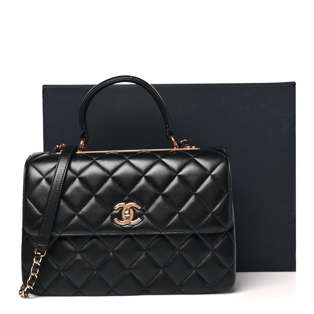 Chanel Lambskin Quilted Medium Trendy CC Flap Dual Handle Bag Black