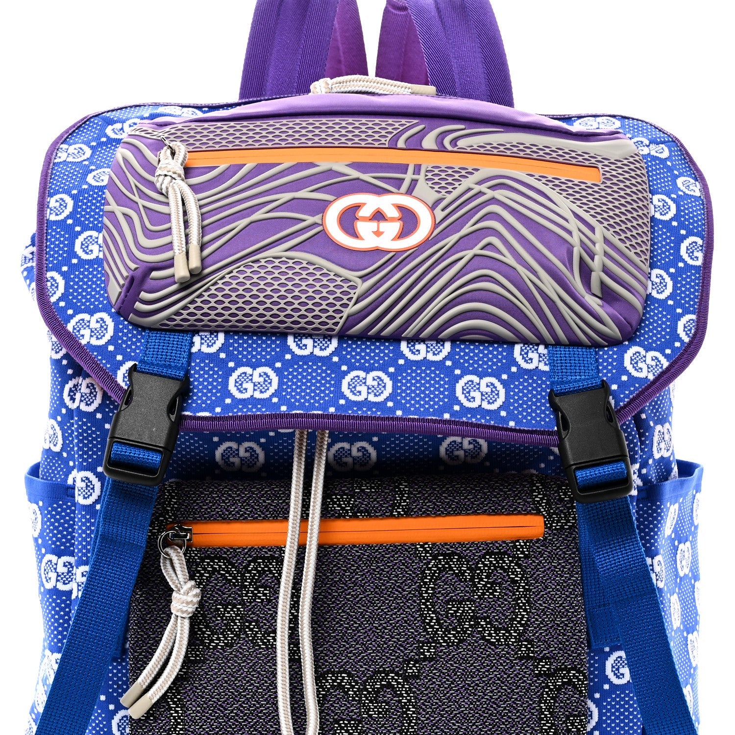 Gucci Jersey GG Monogram All Over Pan Sport Double Buckle Backpack  Blue Multicolor