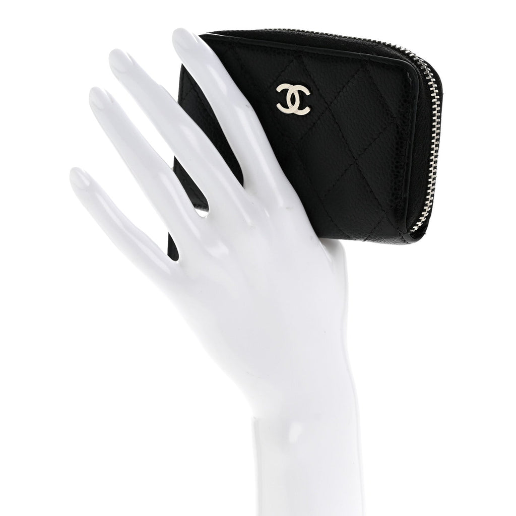 Caviar Quilted Zip Coin Purse Black
