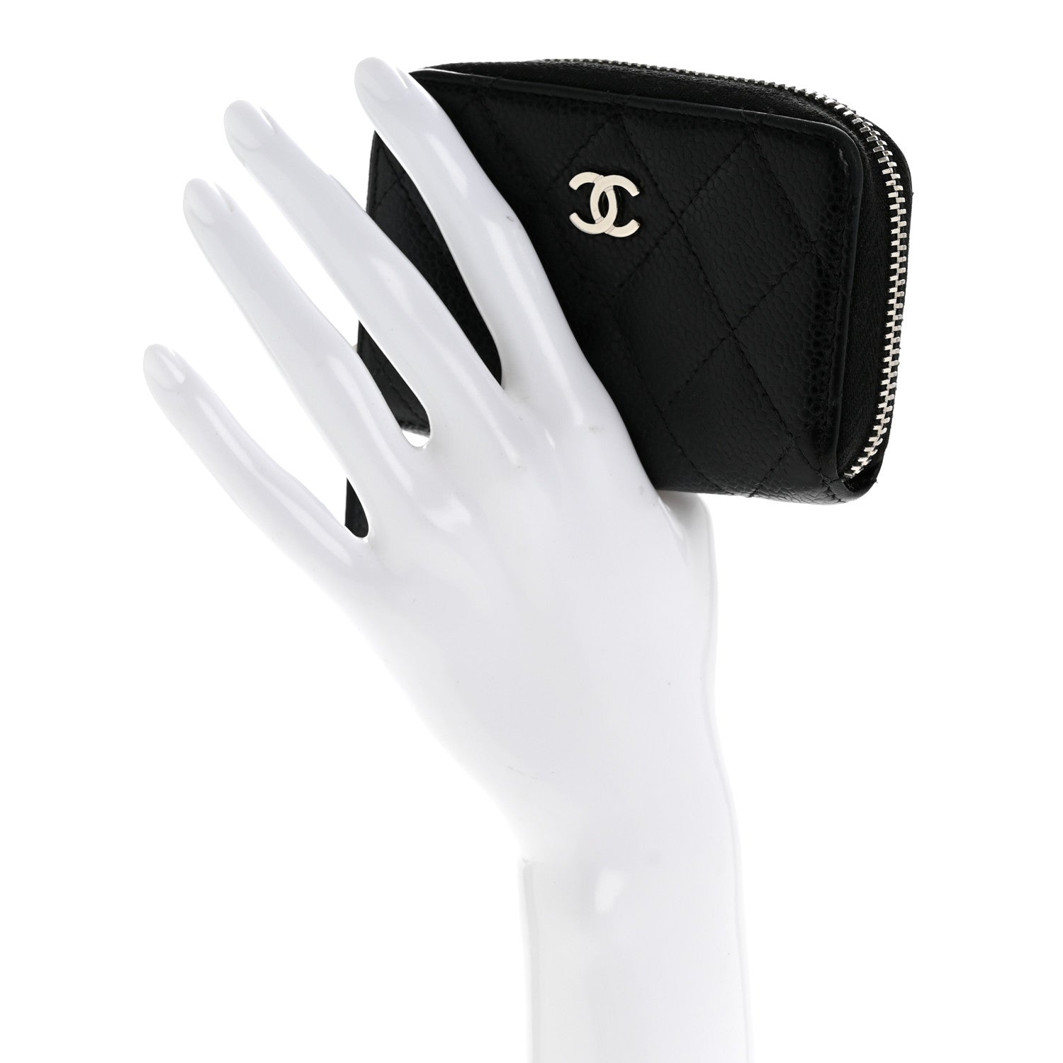 Caviar Quilted Zip Coin Purse Black