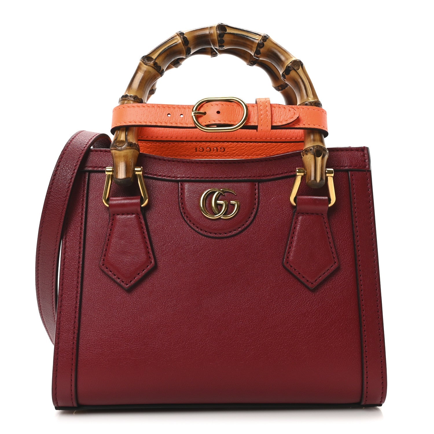 Gucci Wonka Grain Calfskin Mini Diana Tote Bag Dark Red Orange Fluo