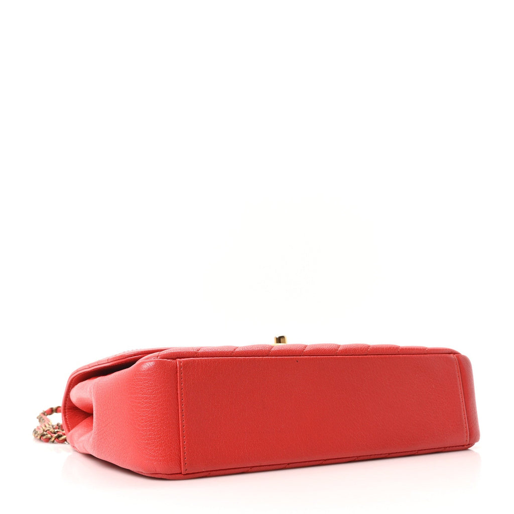 Chanel Shiny Goatskin Diagonal Quilted Small Flap Red