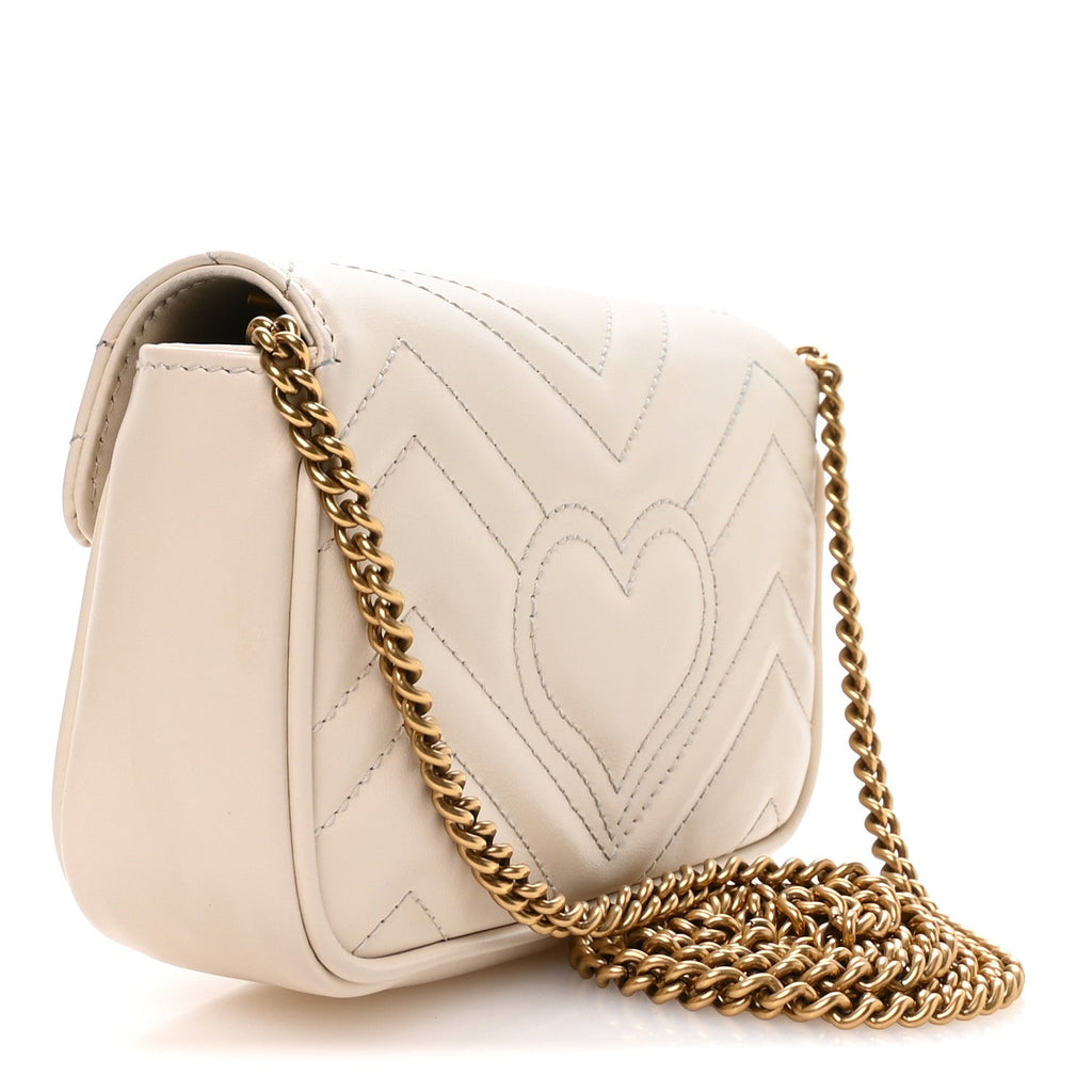 Gucci Calfskin Matelasse Super Mini GG Marmont Shoulder Bag White