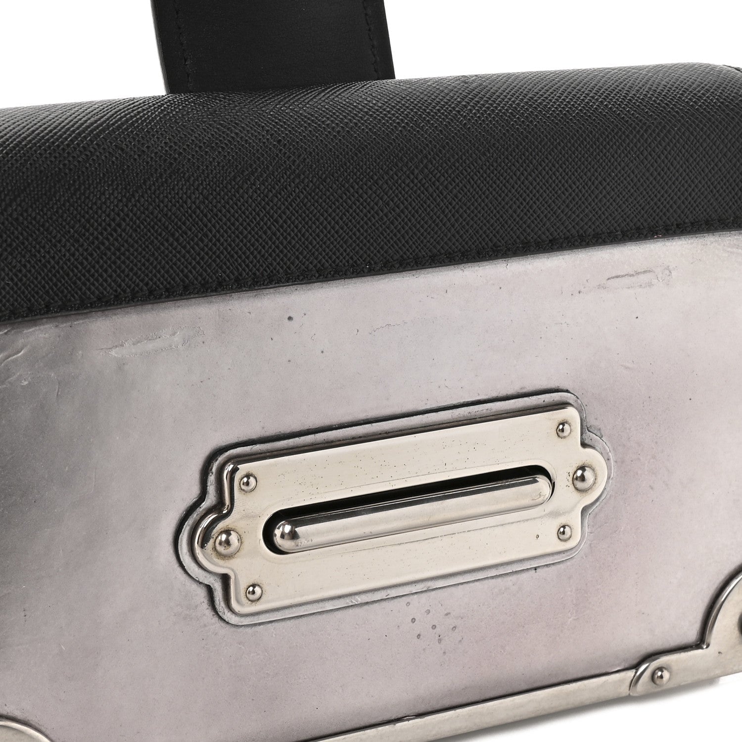 Prada Metallic Vitello Saffiano Cahier Bag Silver Black