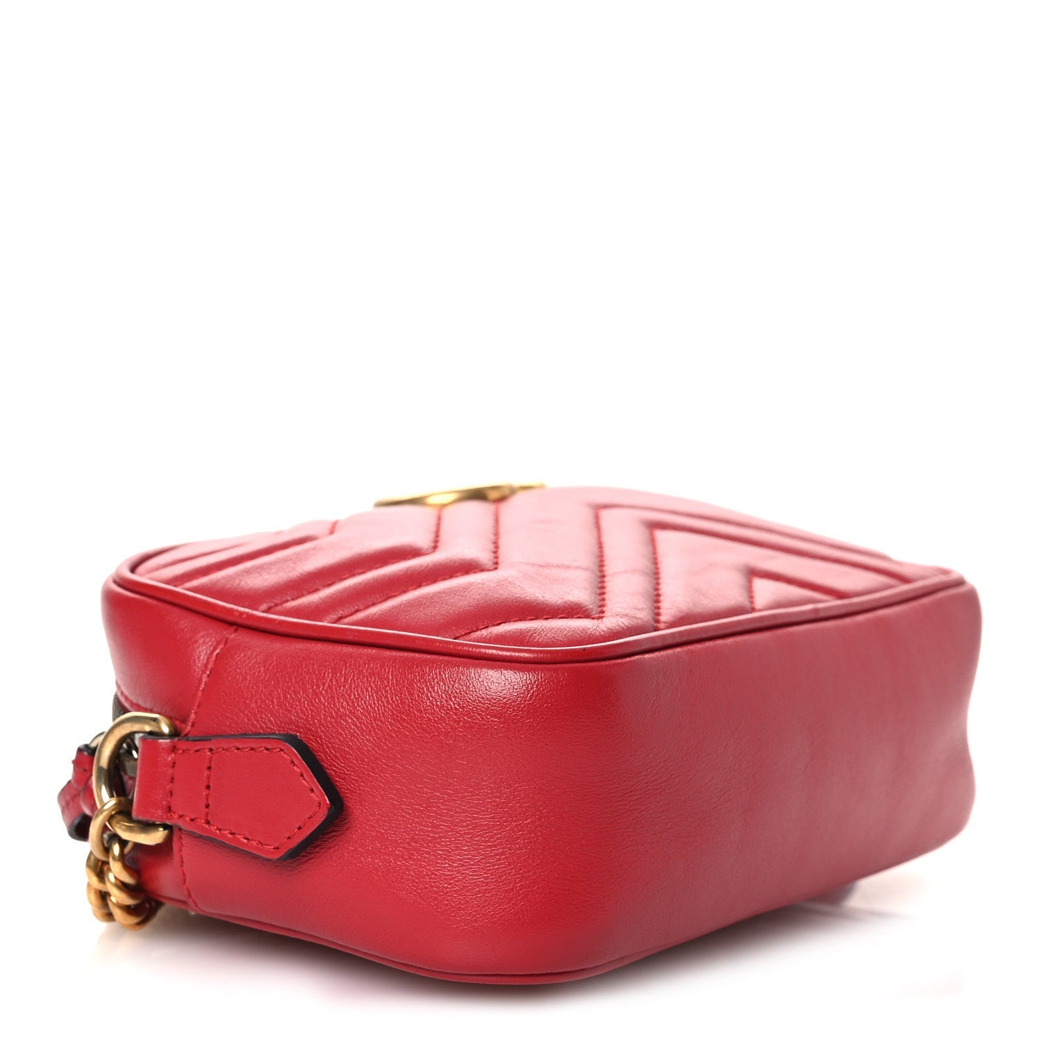 Gucci Calfskin Matelasse Mini GG Marmont Chain Shoulder Bag Hibiscus Red