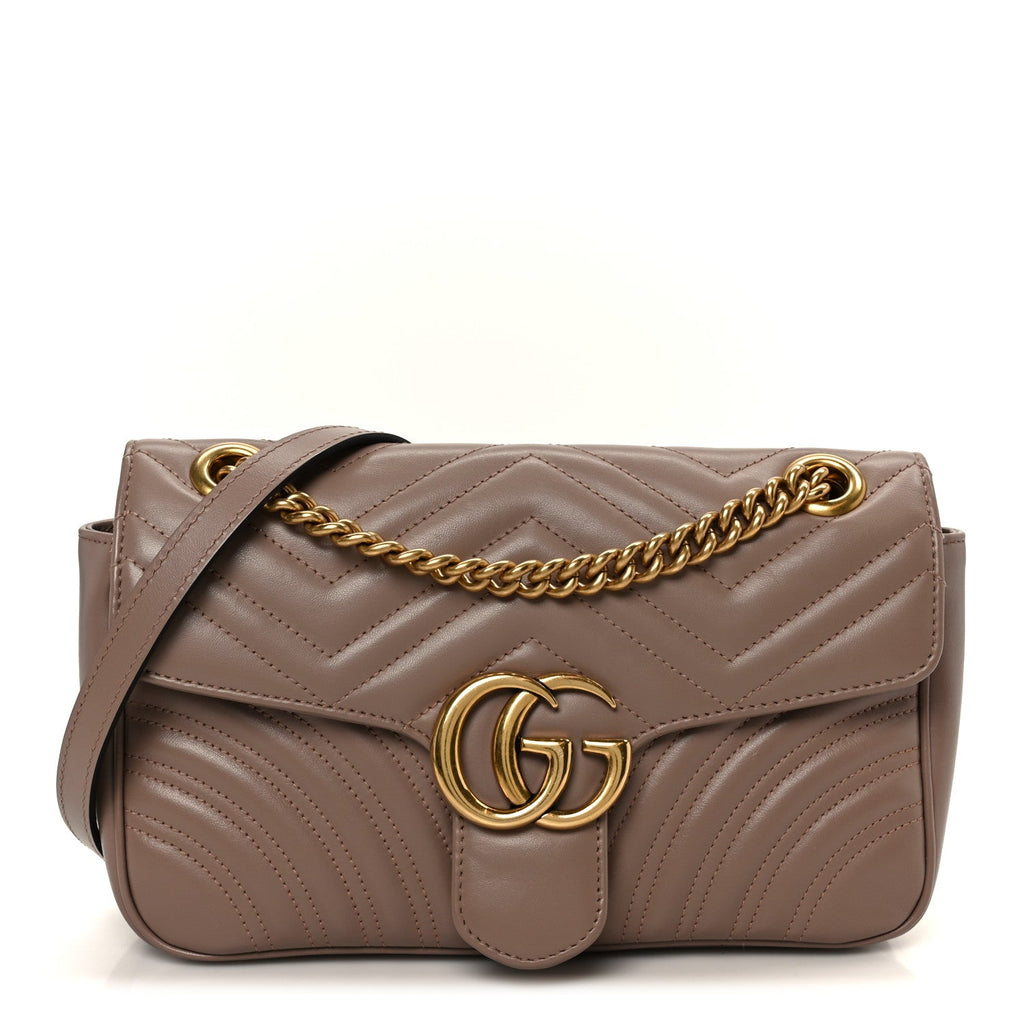 Gucci Calfskin Matelasse Small GG Marmont Shoulder Bag Porcelain Rose