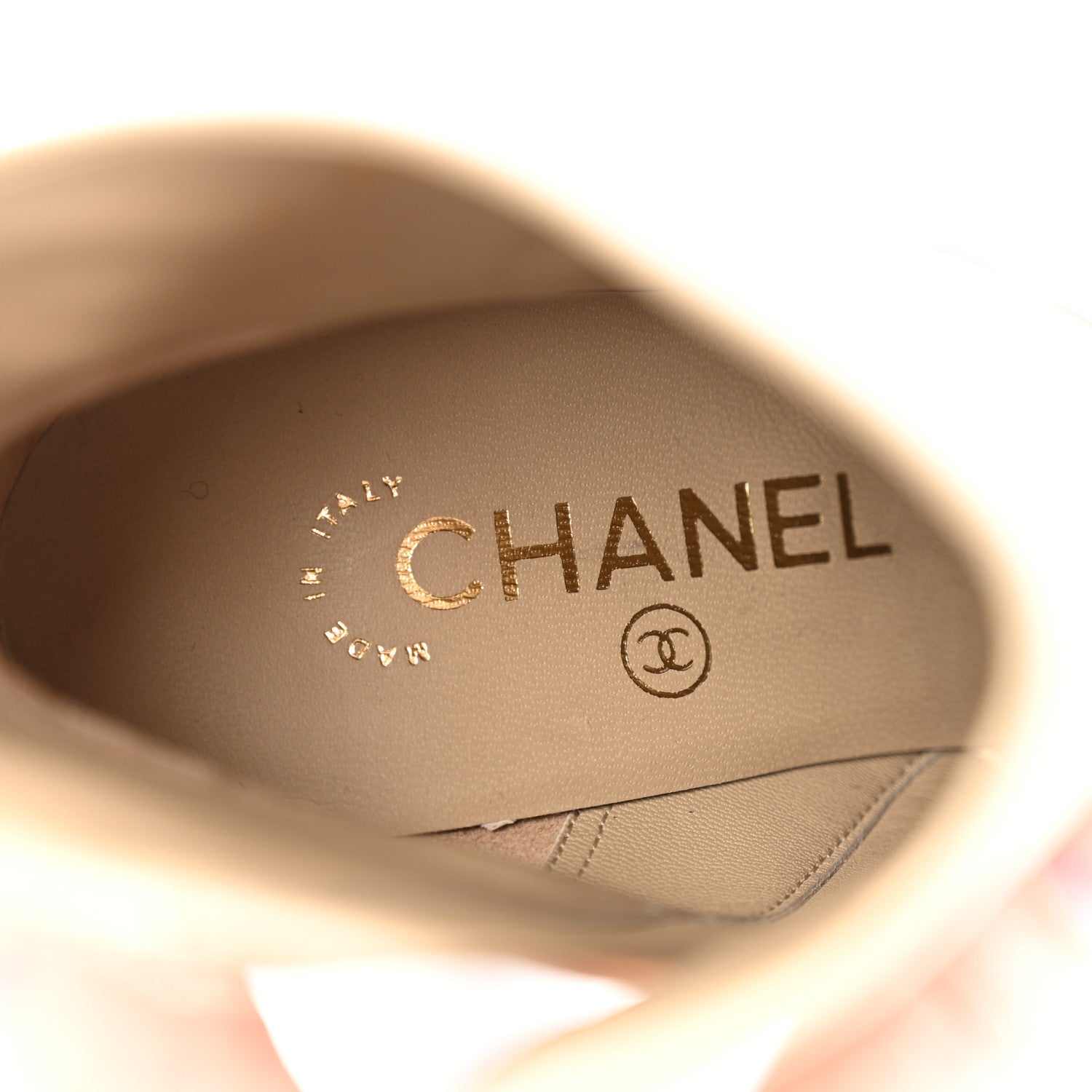 Chanel Tumbled Calfskin CC Short Boots 36 Beige Black