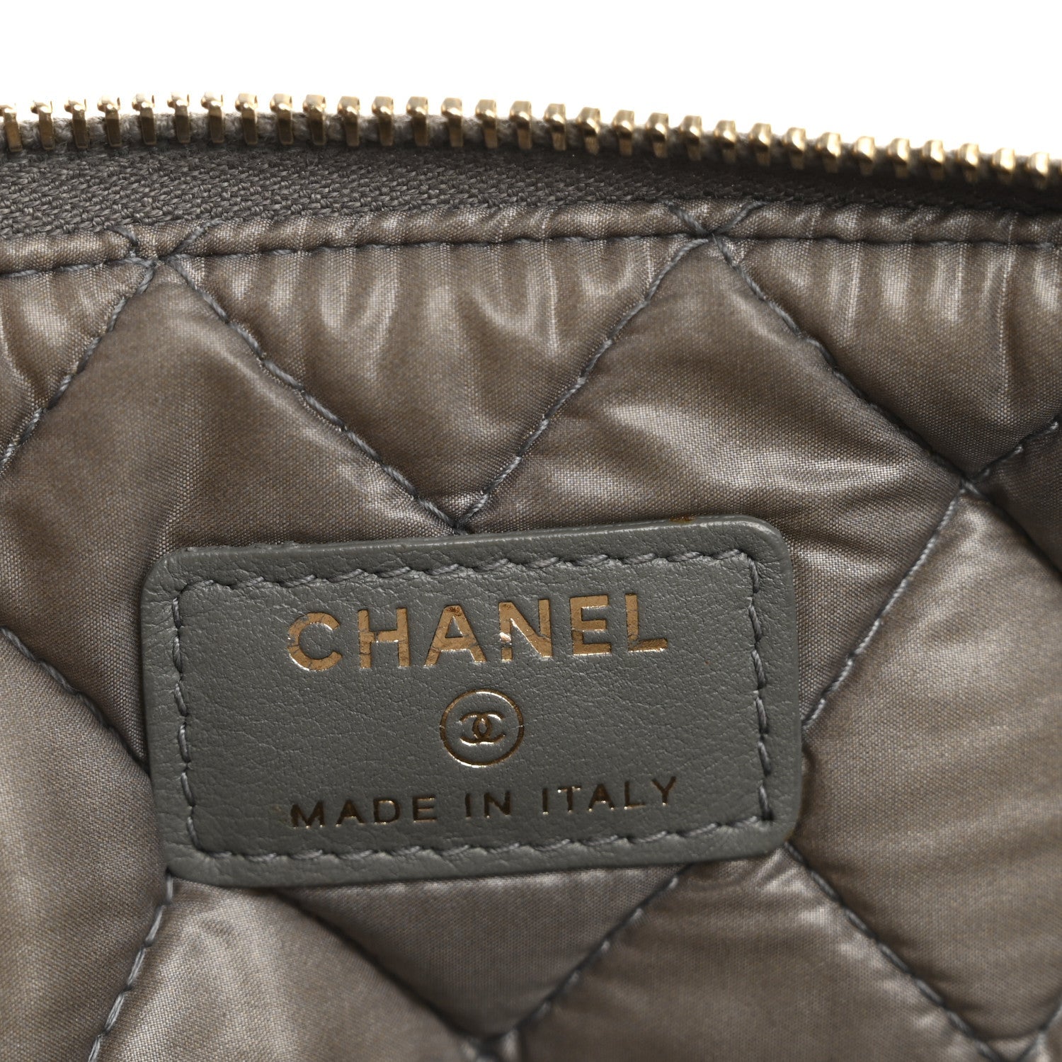 Lambskin Quilted Large Boy Zip Pouch Grey