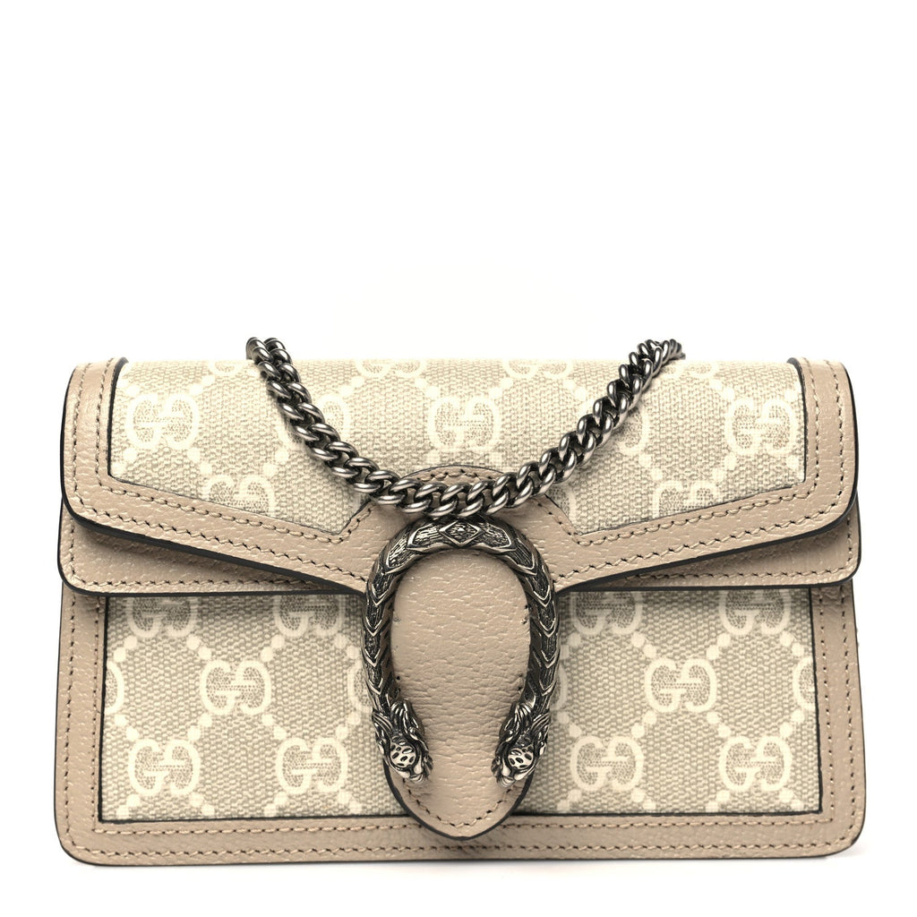 Gucci GG Supreme Monogram Textured Dollar Calfskin Super Mini Dionysus Shoulder Bag Beige Mystic White Oatmeal