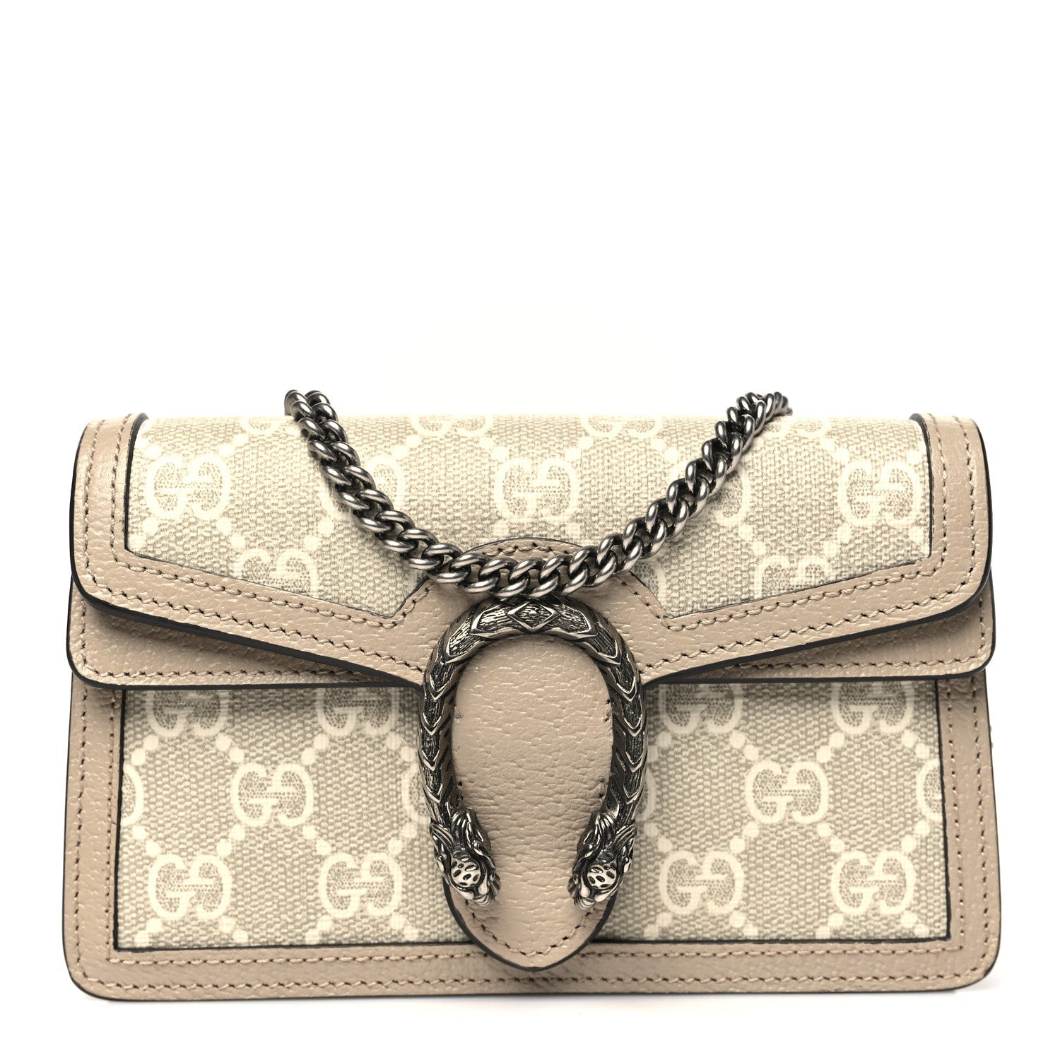 Gucci GG Supreme Monogram Textured Dollar Calfskin Super Mini Dionysus Shoulder Bag Beige Mystic White Oatmeal