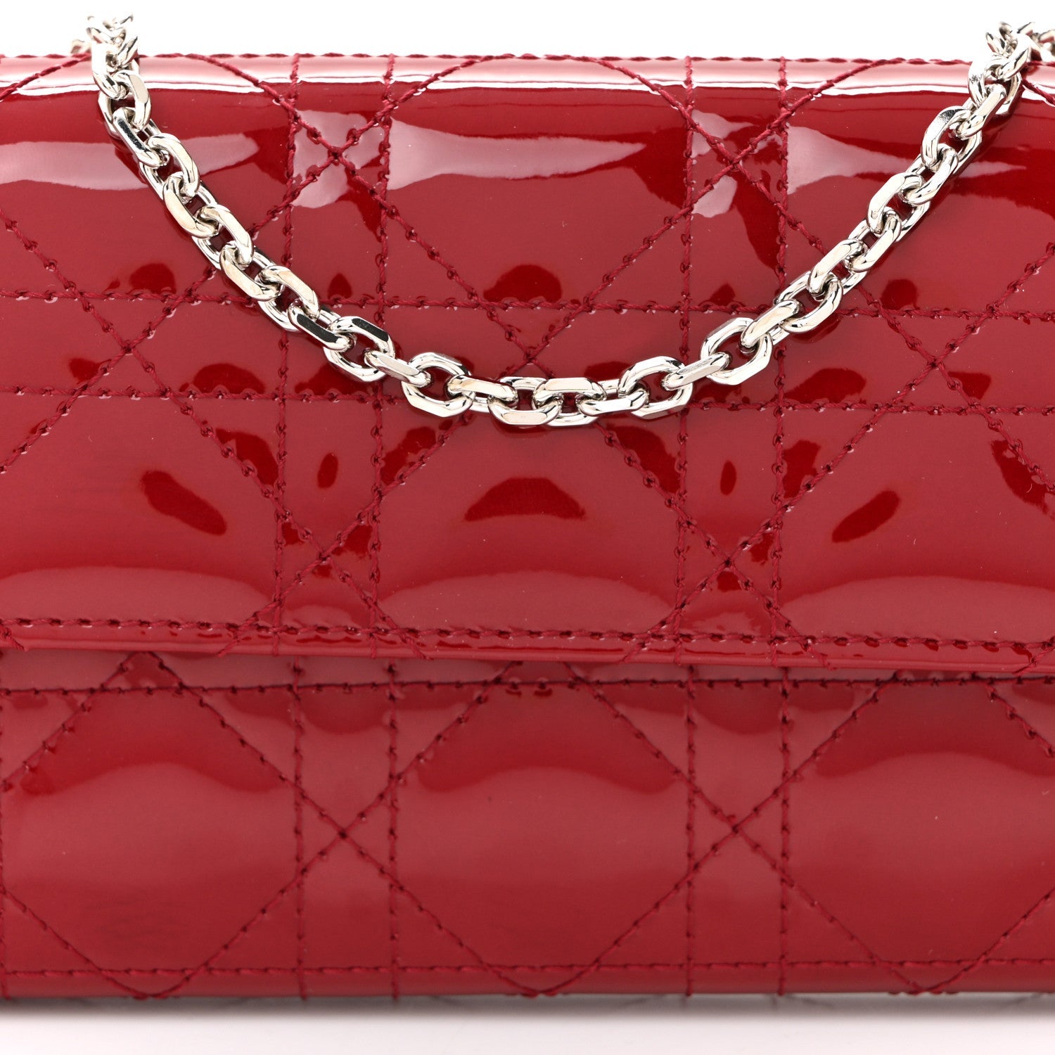 Christian Dior Patent Cannage Lady Dior Rendezvous Wallet On Chain Rouge Ceris