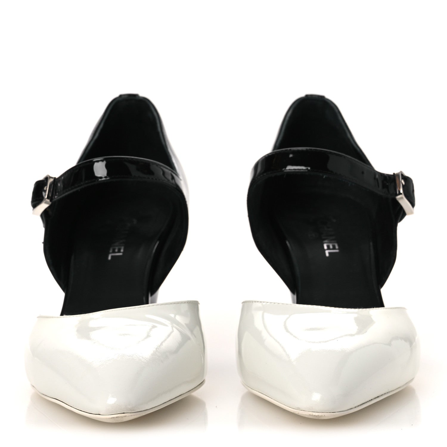 Patent Calfskin CC Pumps 37 White Black