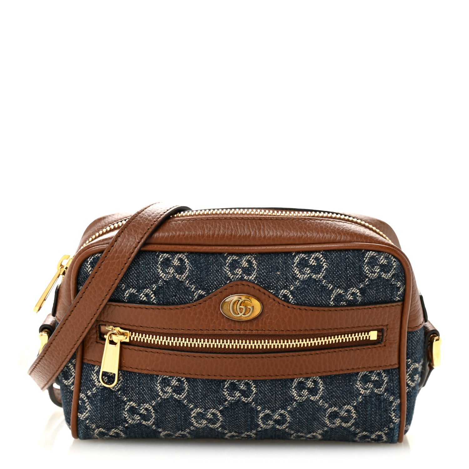 Gucci New Denim GG Monogram Dollar Calfskin Mini Ophidia Shoulder Bag Blue Tea Cuir Epilog