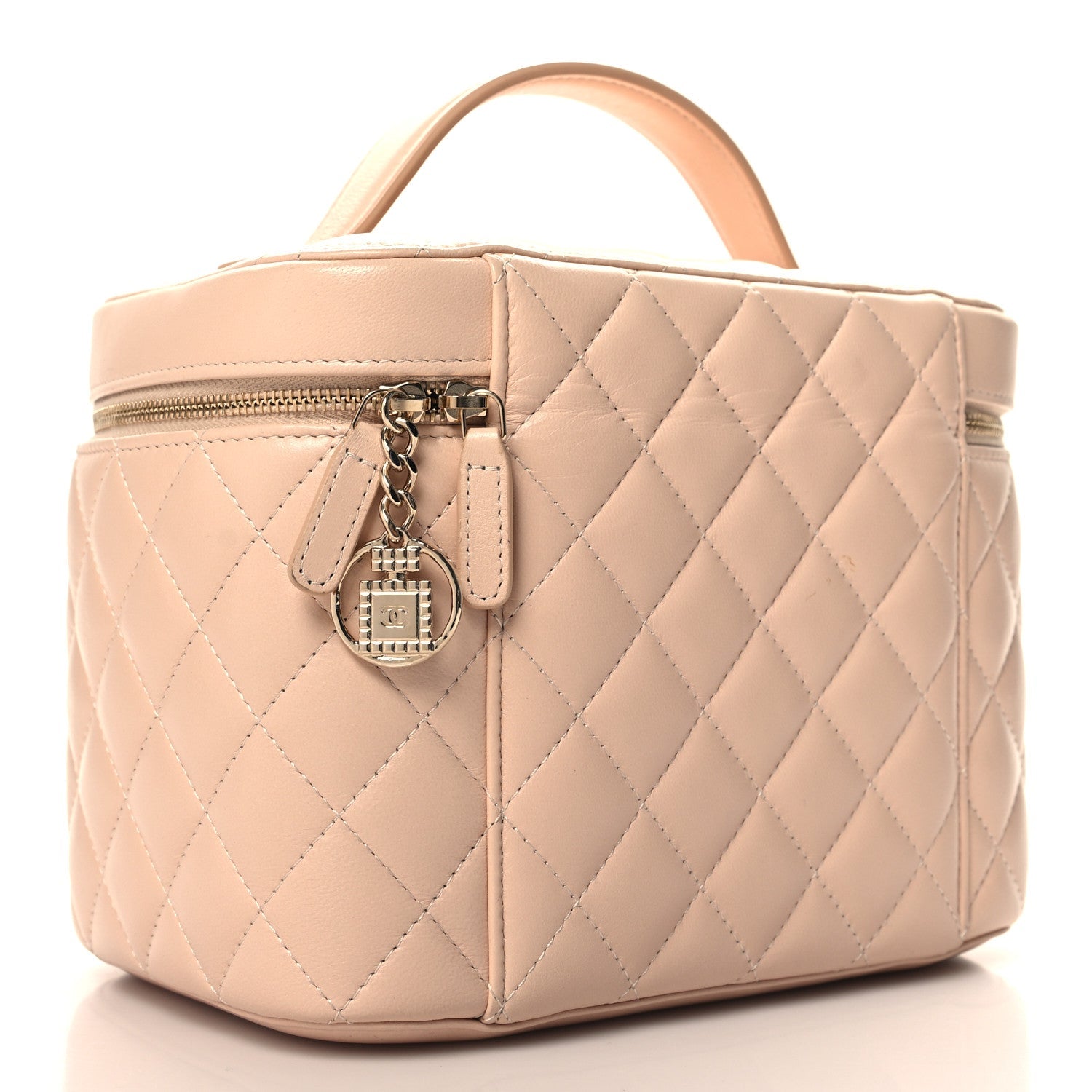 Lambskin Quilted Large Vanity Pouch Beige Clair