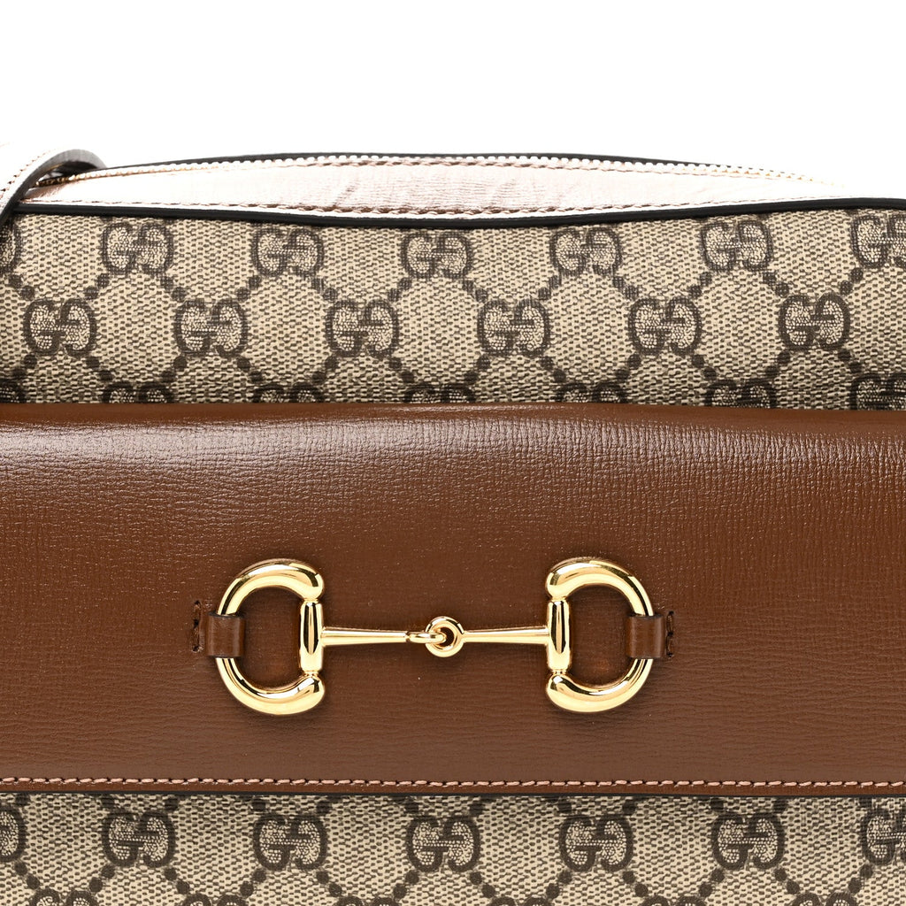 Gucci GG Supreme Monogram Small Horsebit 1955 Shoulder Bag Beige Brown Sugar