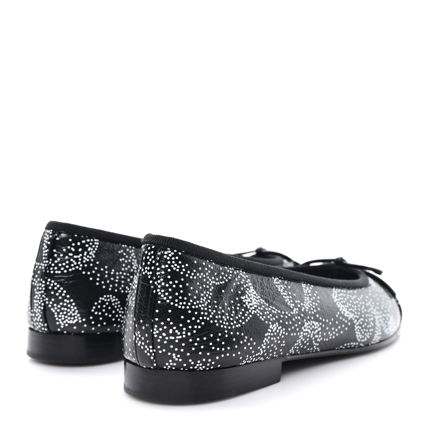 Calfskin Camellia Printed Cap Toe Ballerina Flats 36.5 Black White