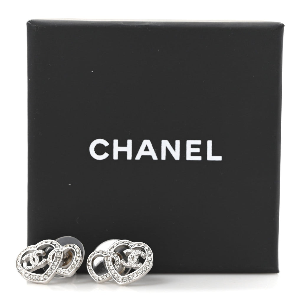 Crystal CC Heart Earrings Silver