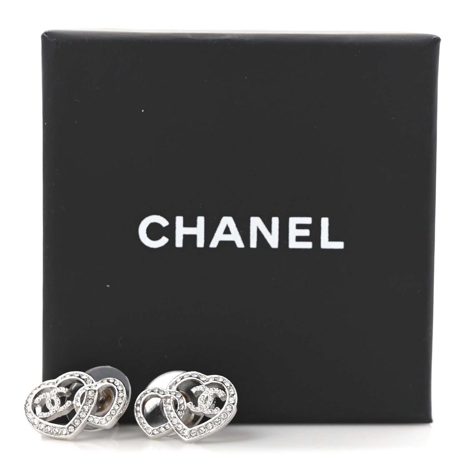 Crystal CC Heart Earrings Silver