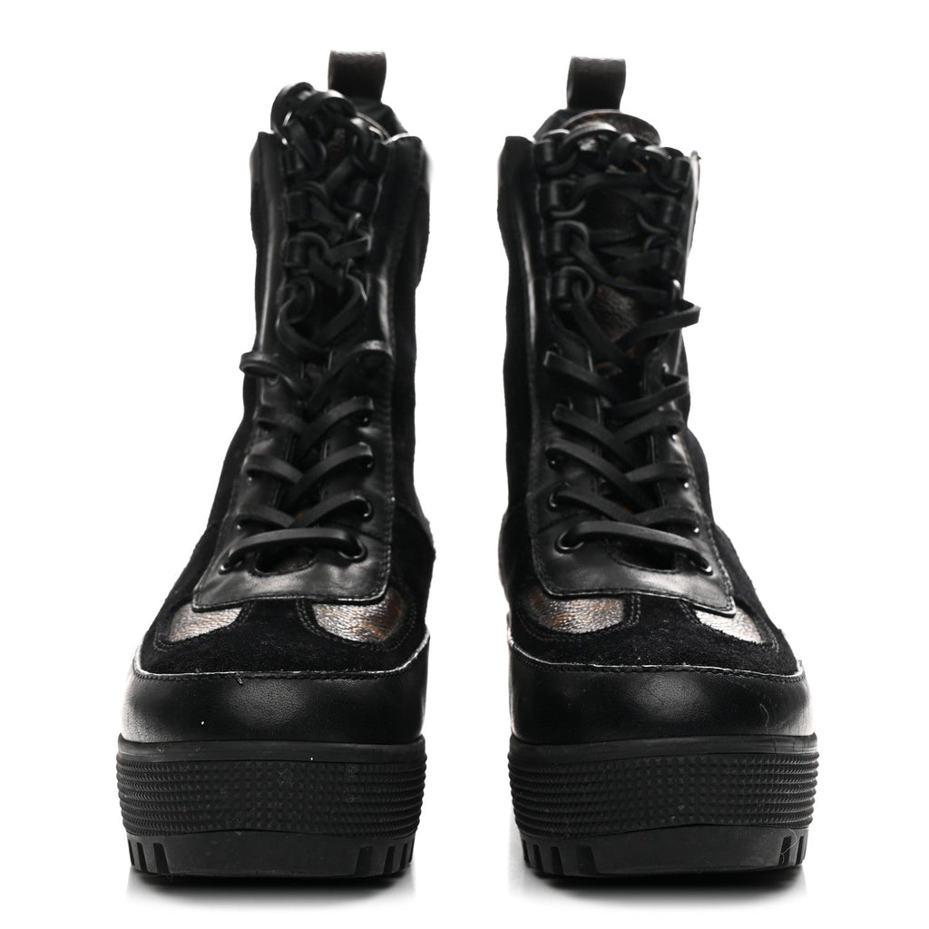 Louis Vuitton Suede Calfskin Monogram Laureate Platform Desert Boots 36 Black