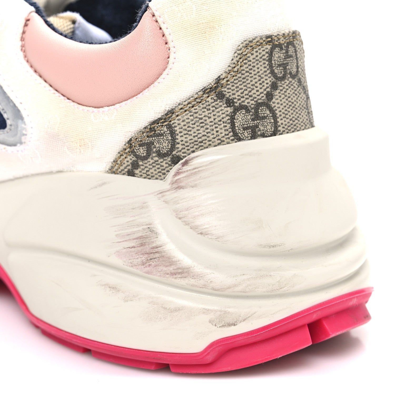 Gucci GG Supreme Monogram Mix Monogram Womens Rhyton Sneakers 36 London Blue Beige Pale Pink