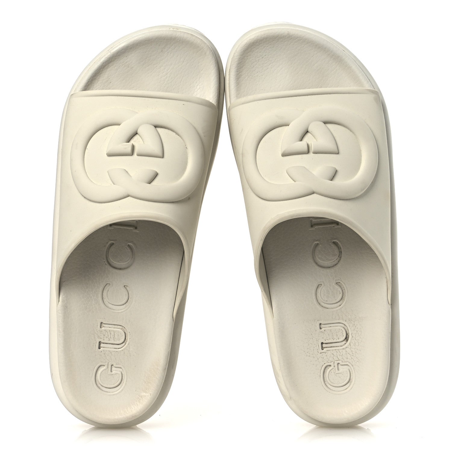 Gucci Soft Rubber Womens Interlocking G Platform 42mm Slide Sandals 40 Off White