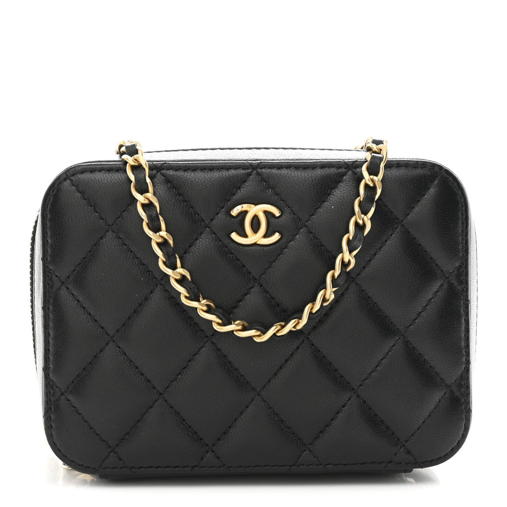 Chanel Lambskin Quilted CC Pearl Crush Camera Case Black