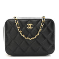 Chanel Lambskin Quilted CC Pearl Crush Camera Case Black