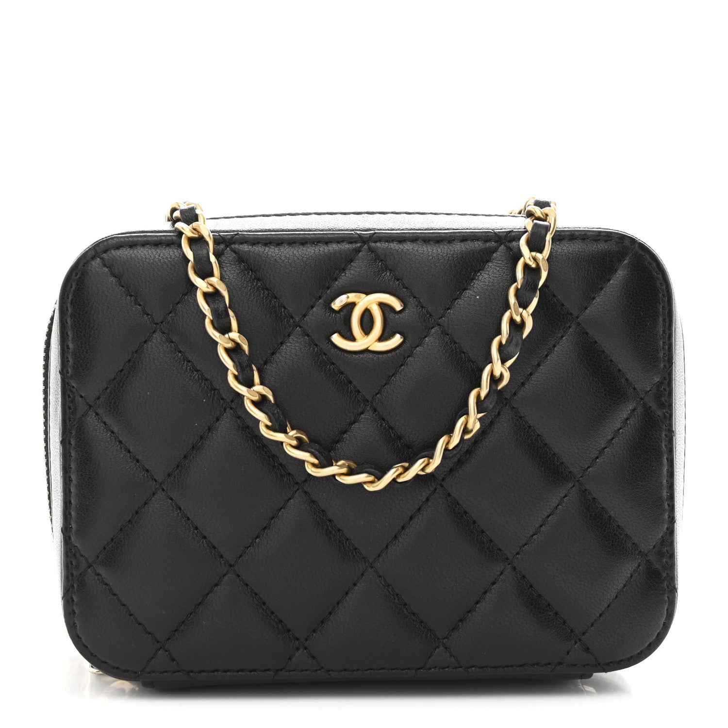 Chanel Lambskin Quilted CC Pearl Crush Camera Case Black