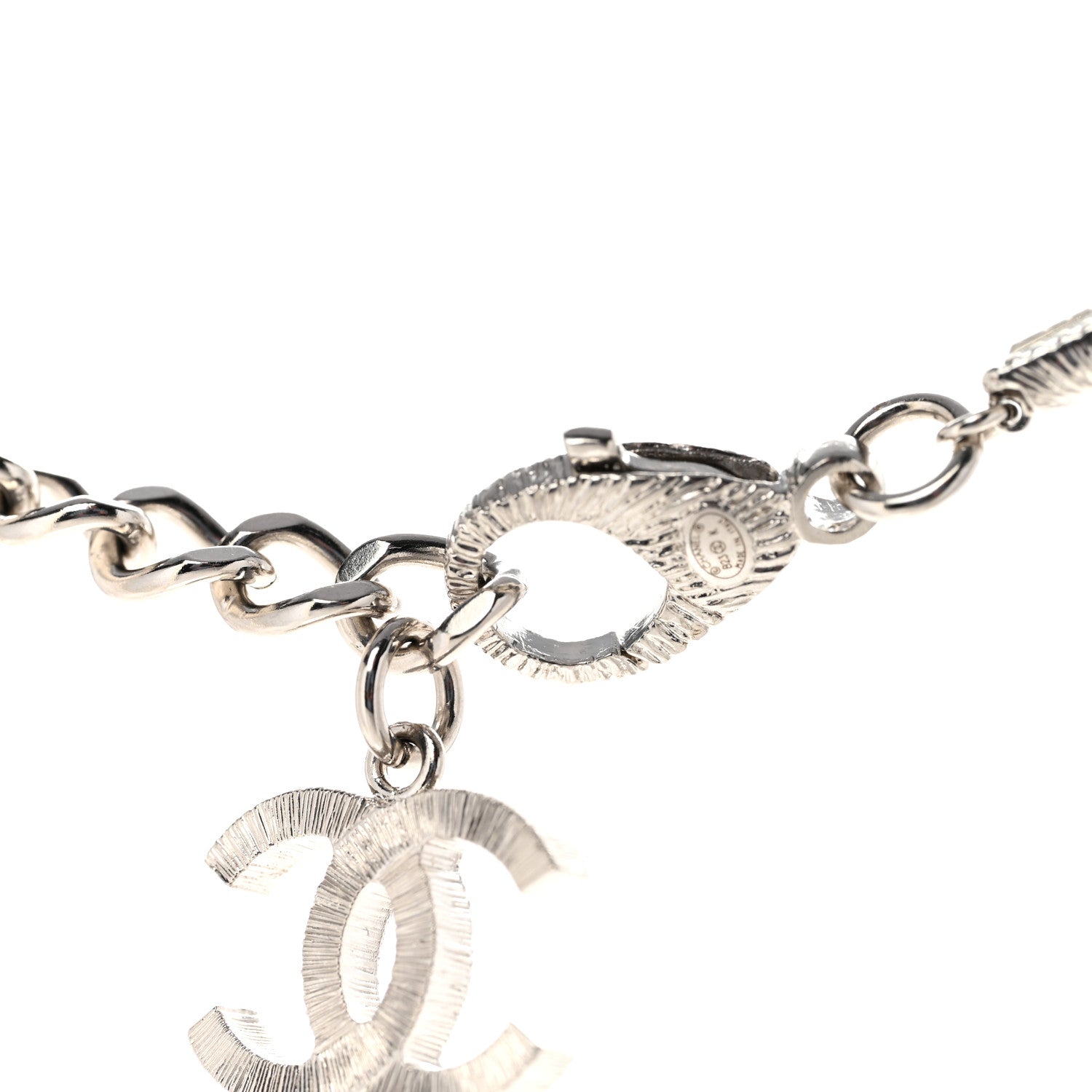 Pearl Baguette Crystal CC Choker Necklace Silver Black
