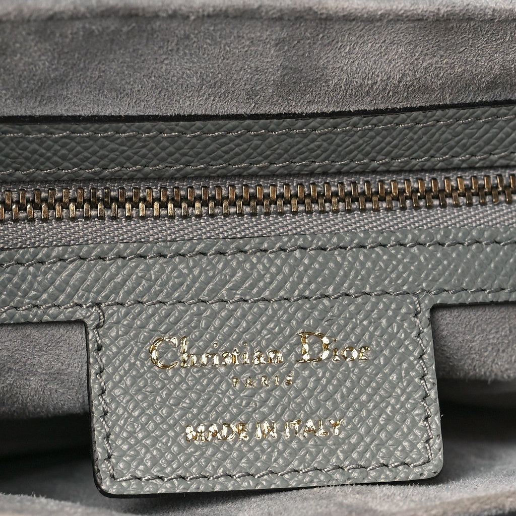 Christian Dior Grained Calfskin Saddle Bag Grey Stone