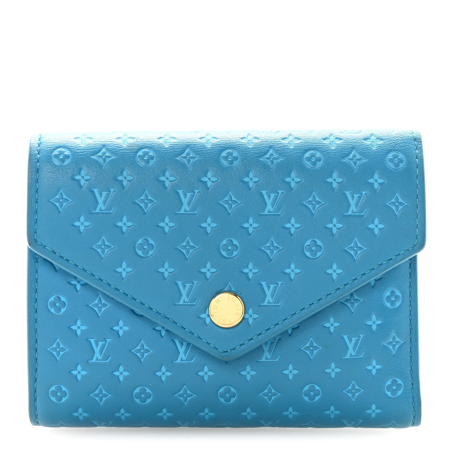 Louis Vuitton Calfskin Nanogram Embossed Victorine Wallet Bleu