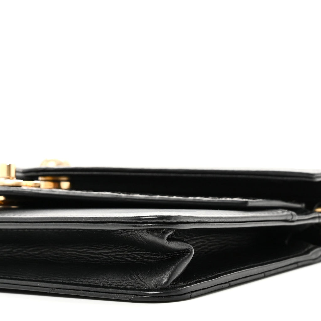 Chanel Calfskin Elaphe Double Chevron Mini Wallet On Chain WOC Black