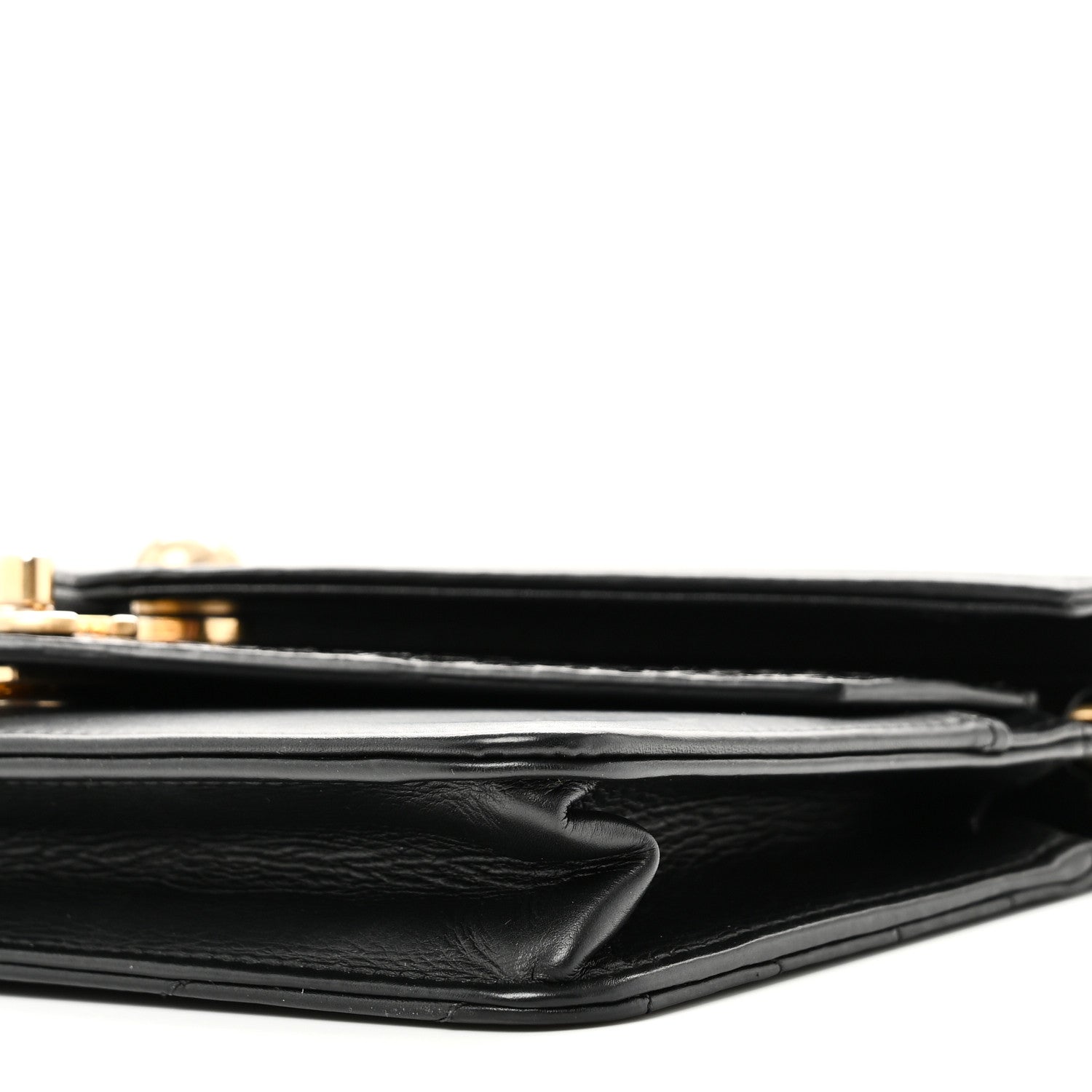Chanel Calfskin Elaphe Double Chevron Mini Wallet On Chain WOC Black