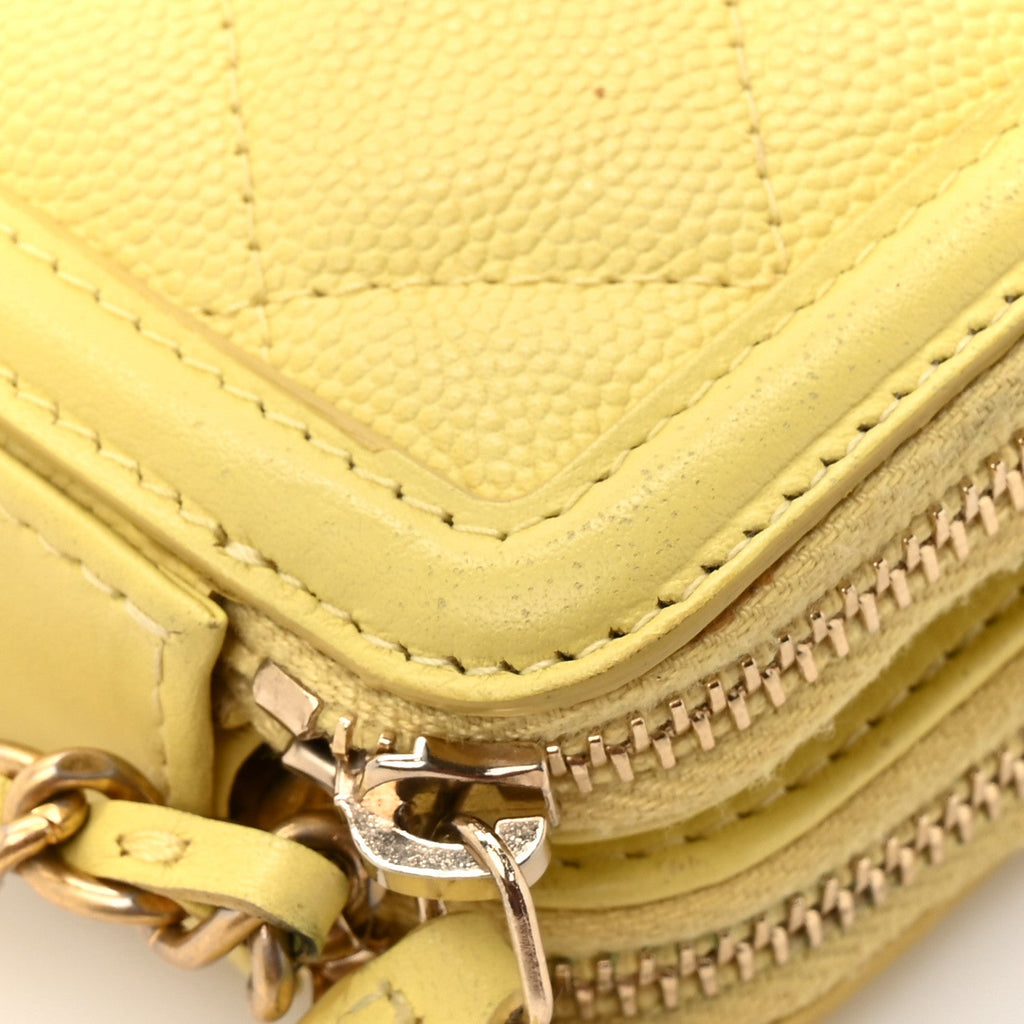Chanel Caviar Quilted CC Filigree Clutch With Chain Yellow