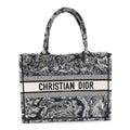 Christian Dior Canvas Embroidered Medium Dioriviera Toile De Jouy Reverse Book Tote Blue