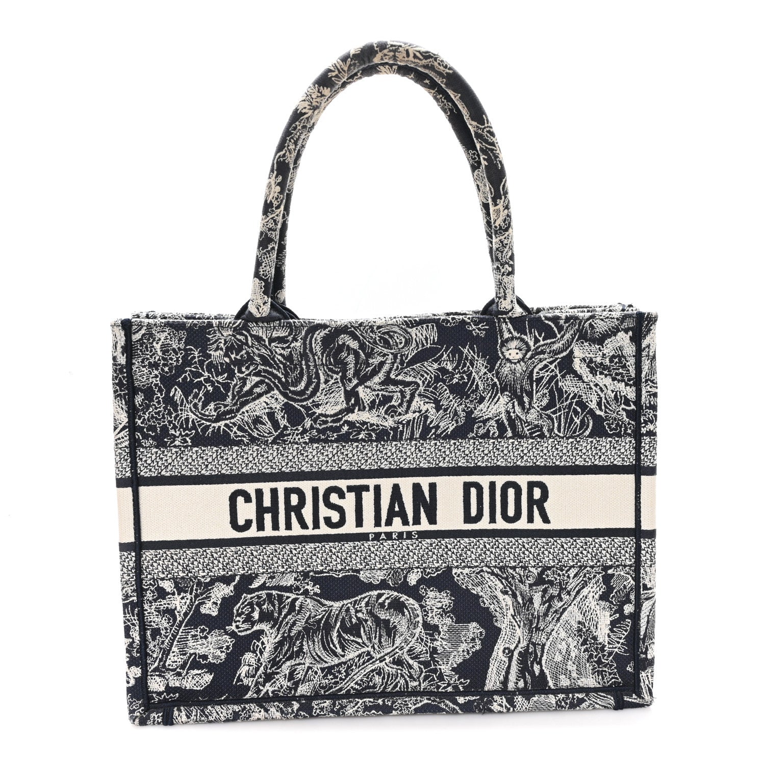 Christian Dior Canvas Embroidered Medium Dioriviera Toile De Jouy Reverse Book Tote Blue