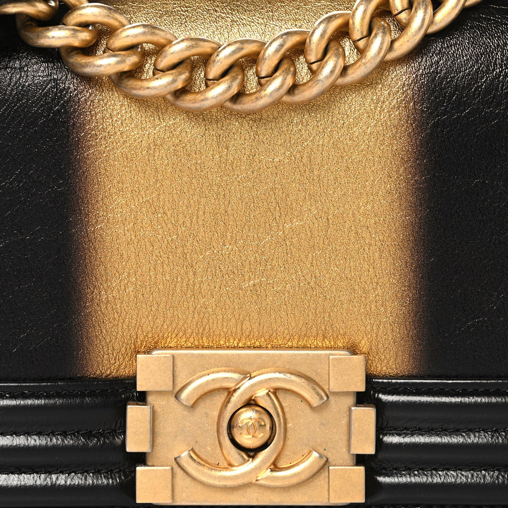 Chanel Metallic Glazed Calfskin Small Boy Flap Black Gold