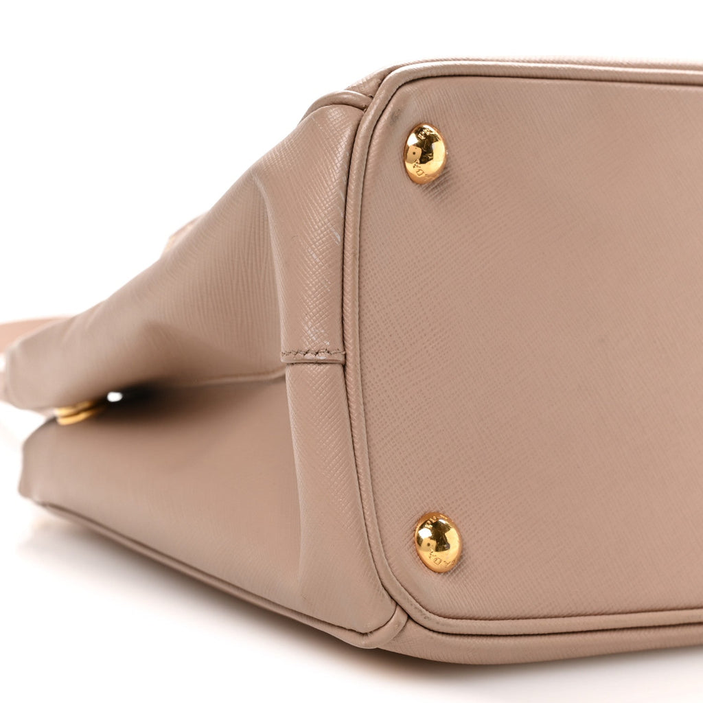 Prada Saffiano Small Galleria Double Zip Tote Cammeo