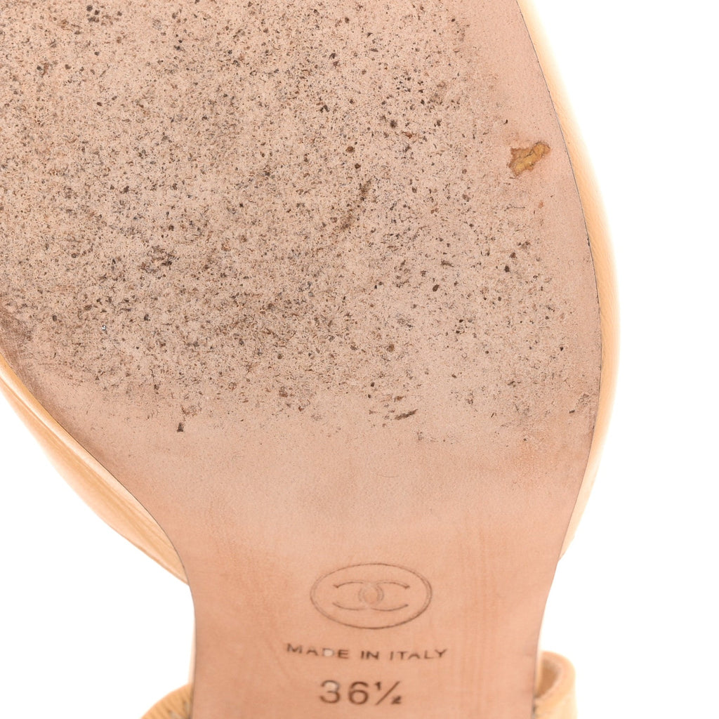 Goatskin Grosgrain Cap Toe CC Slingback Pumps 36.5 Beige Black