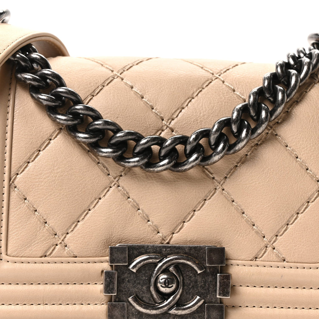 Chanel Calfskin Double Stitch Small Boy Flap Beige