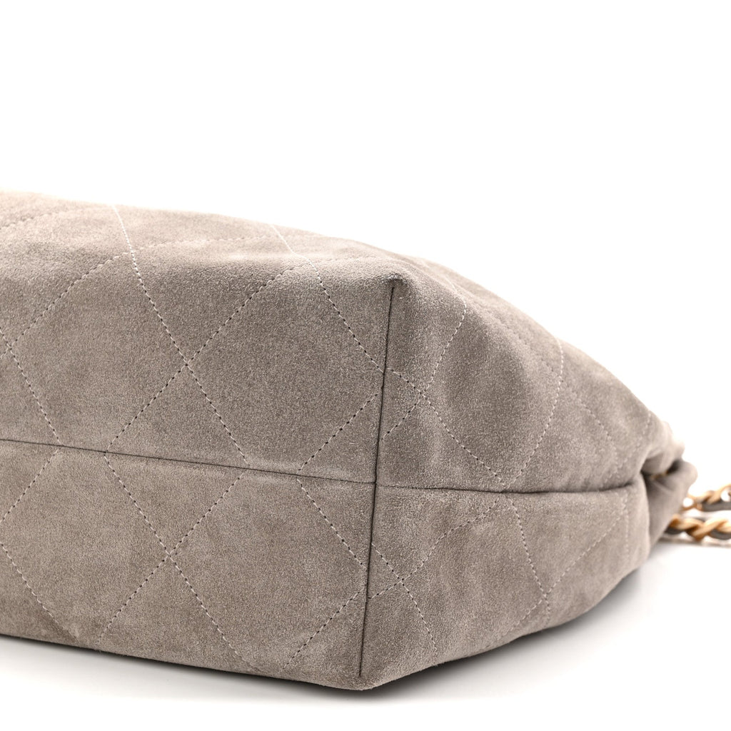 Chanel Suede Quilted Large Hobo Dark Grey