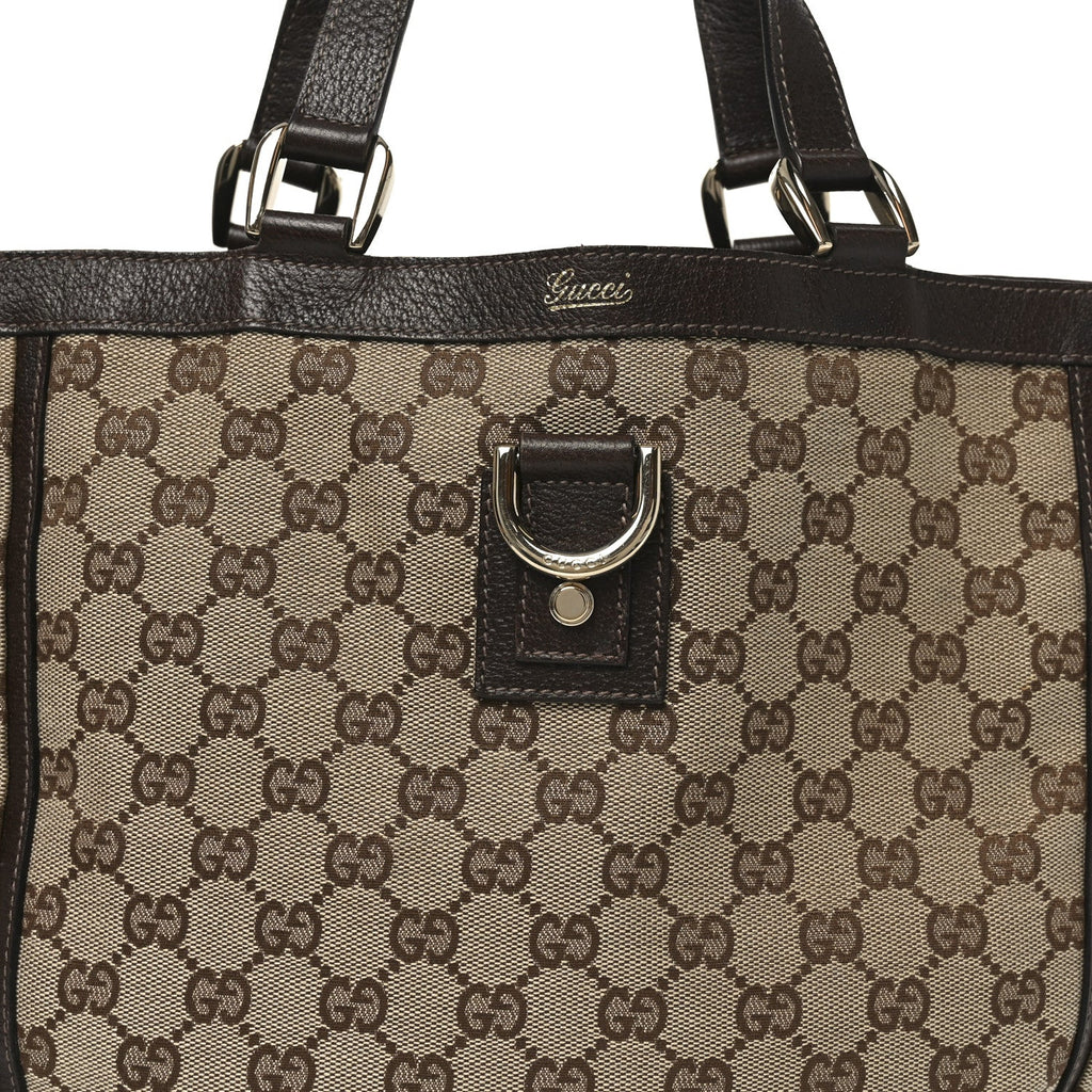 Gucci Monogram Small Gold D Ring Tote Brown