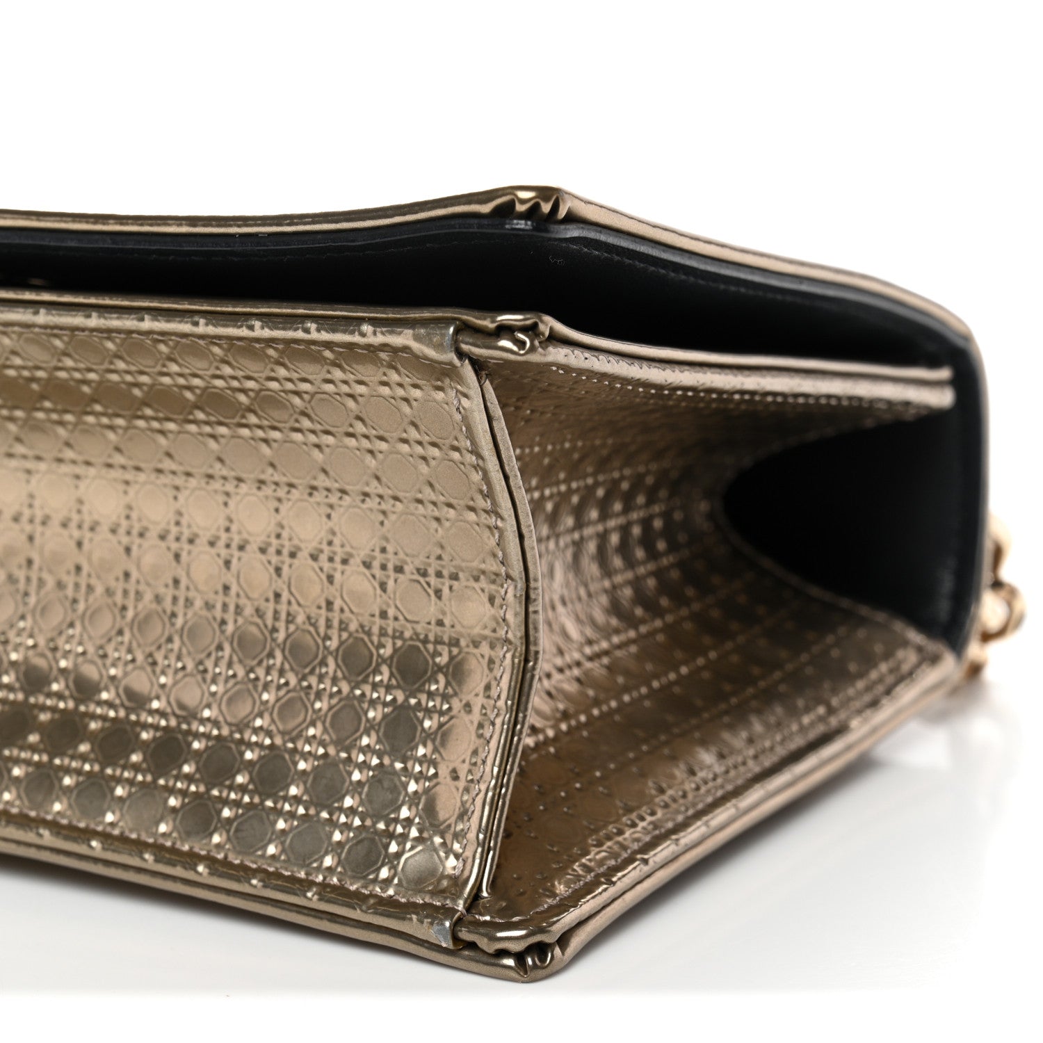Christian Dior Metallic Patent Micro-Cannage Small Diorama Flap Bag Gold