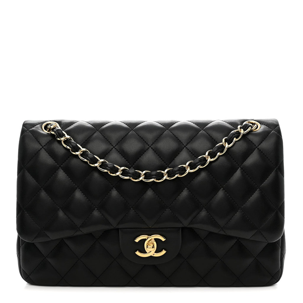 Chanel Lambskin Quilted Jumbo Double Flap Black