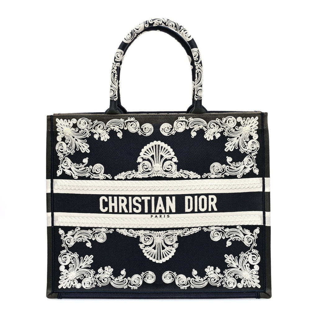 Christian Dior Canvas Embroidered Cornely Book Tote Blue White