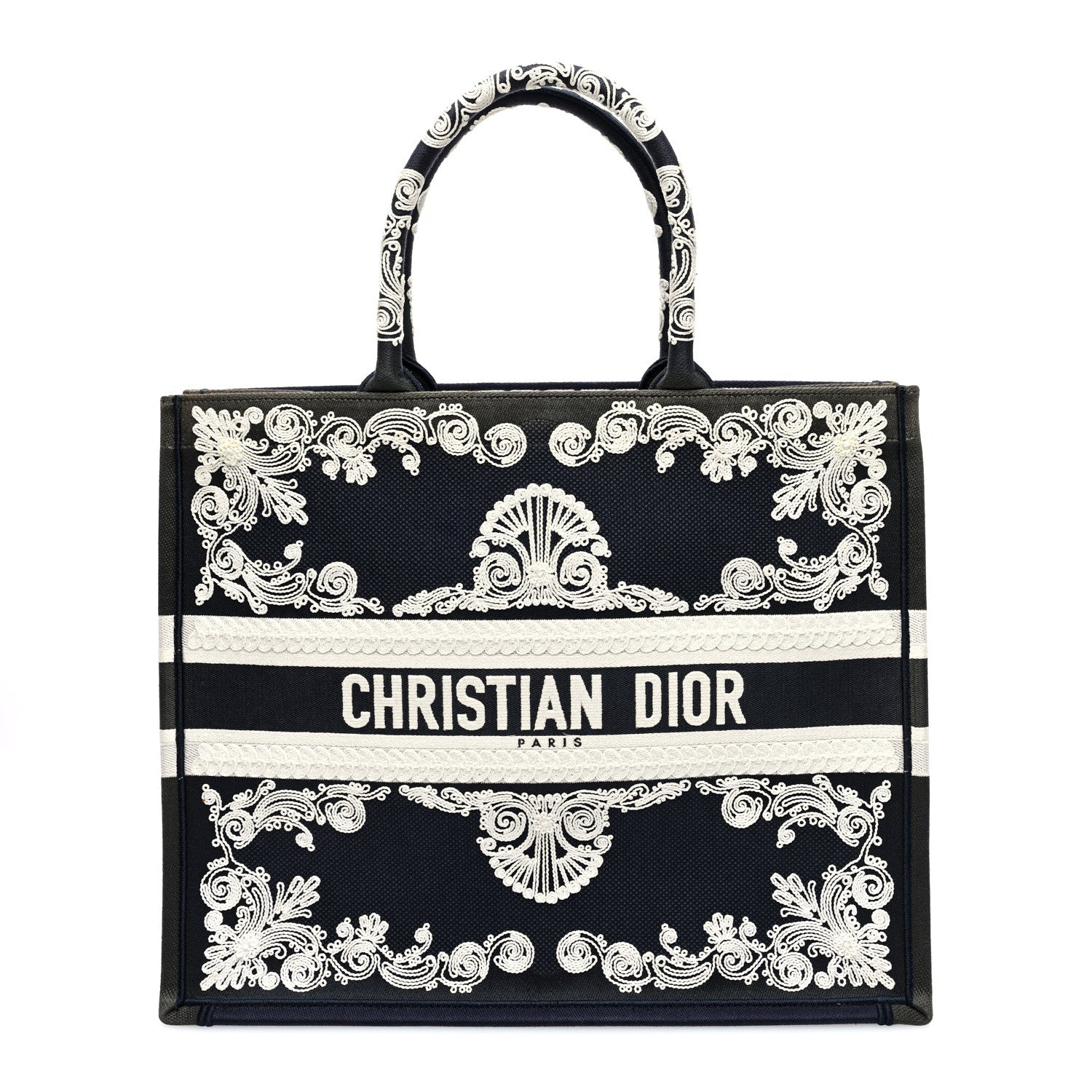 Christian Dior Canvas Embroidered Cornely Book Tote Blue White