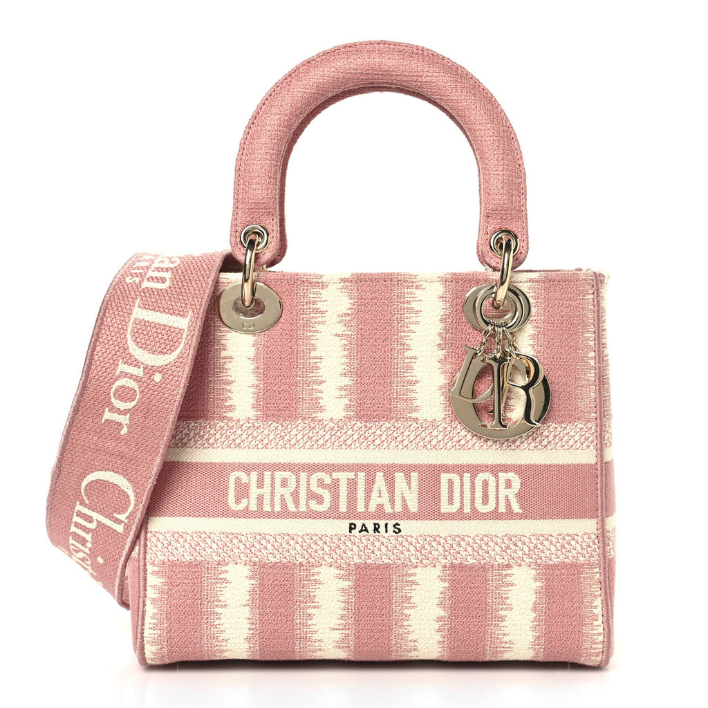 Christian Dior Canvas Medium D-Stripes Lady D-Lite Pink