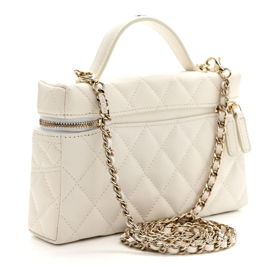 Caviar Quilted Trendy Handle Slim Vanity Ecru
